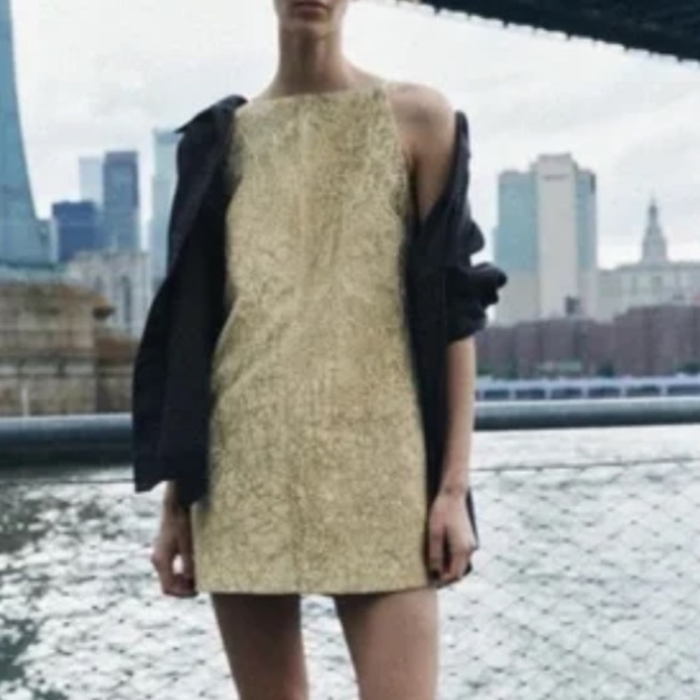 Zara Collection Shiny Gold Halter-style Mini Dress Medium - Picture 5 of 10